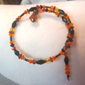 COPY - Pretty Czech beaded bracelet with crystals on memory wire in shades of t…